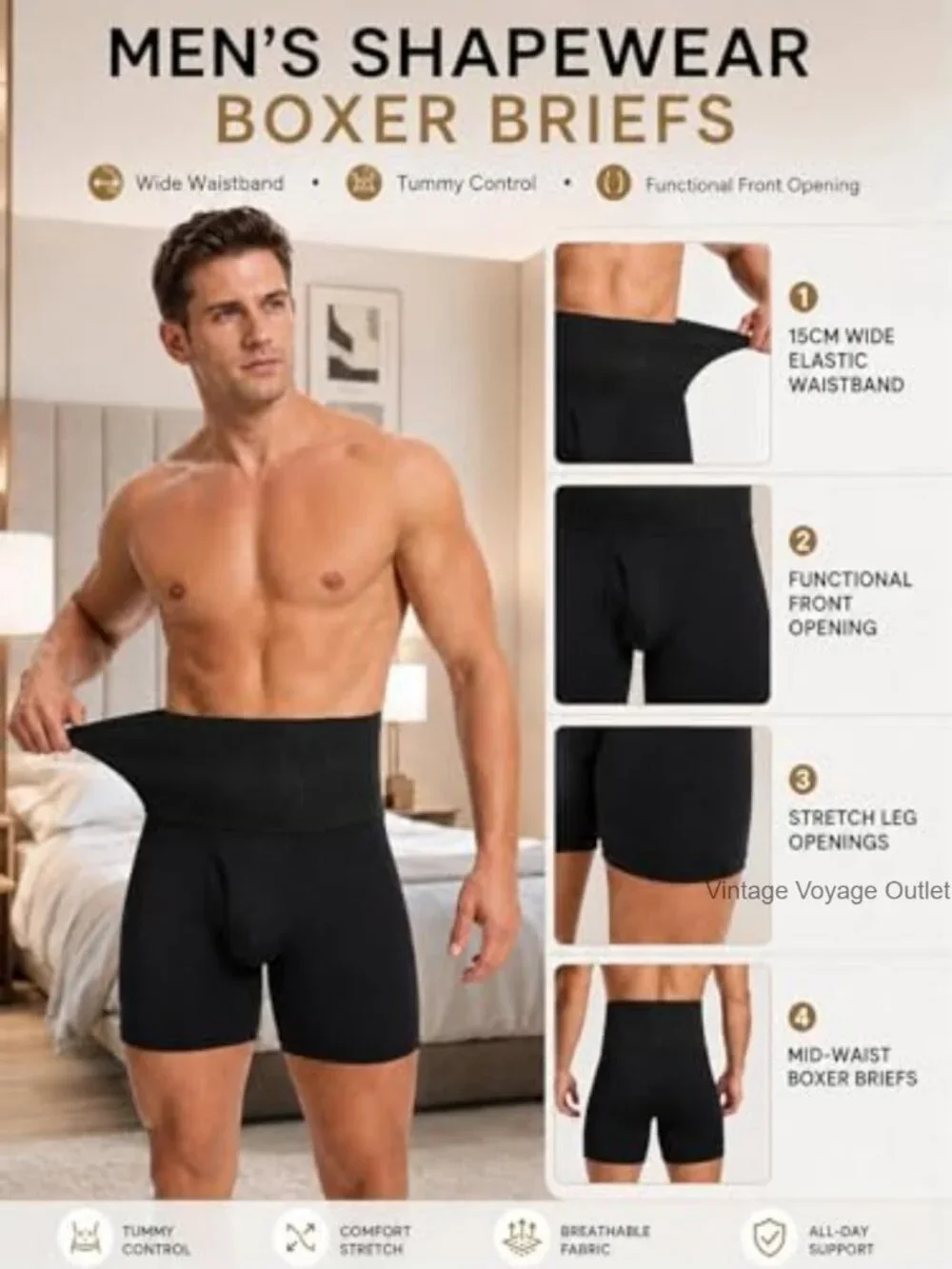 Men's High Waist Shapewear Boxer Briefs Tummy Control Compression Shorts